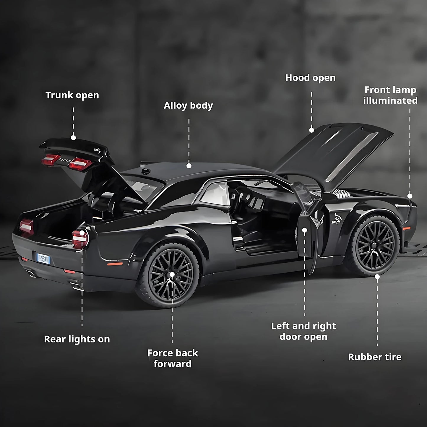 Hellcat Alloy Model Car with Engine Sounds - 1:32 Scale Diecast, Gift for Men